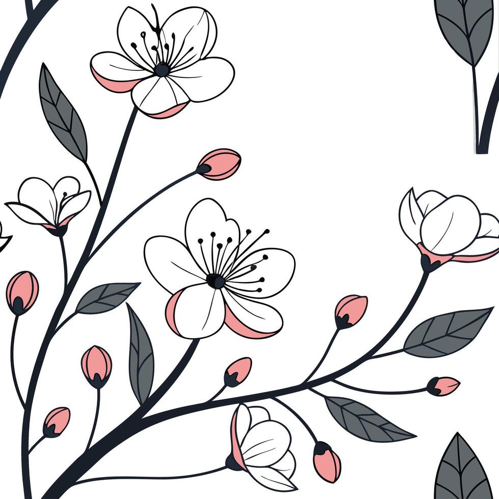 Seamless pattern with cherry blossom illustration vector