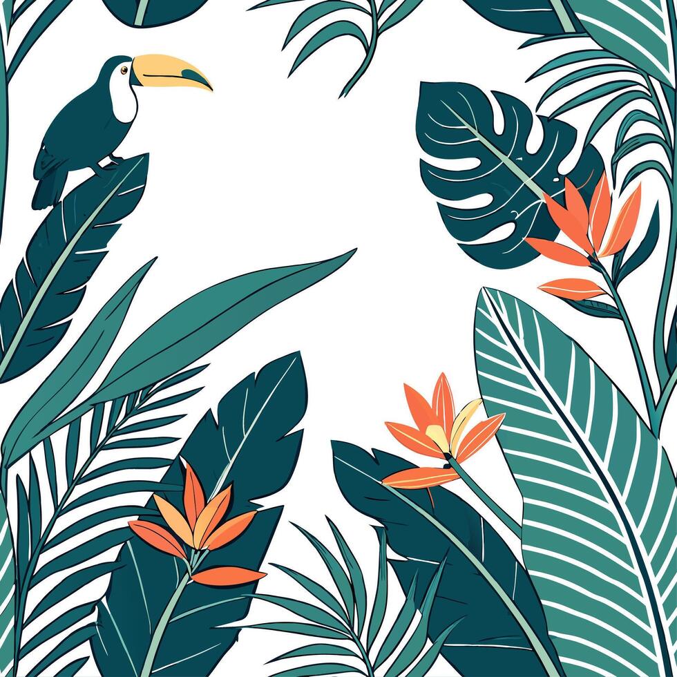 Tropical background with birds and flowers vector