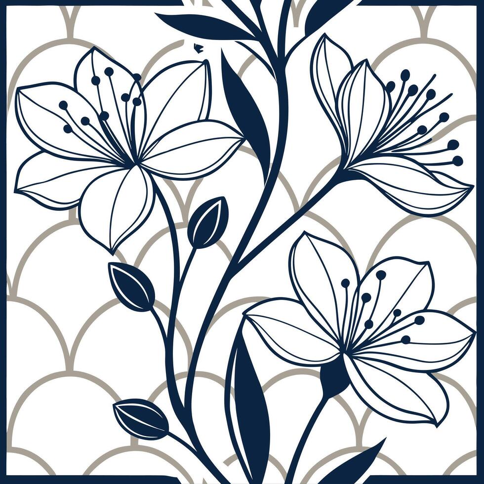 A floral pattern with blue and white flowers vector
