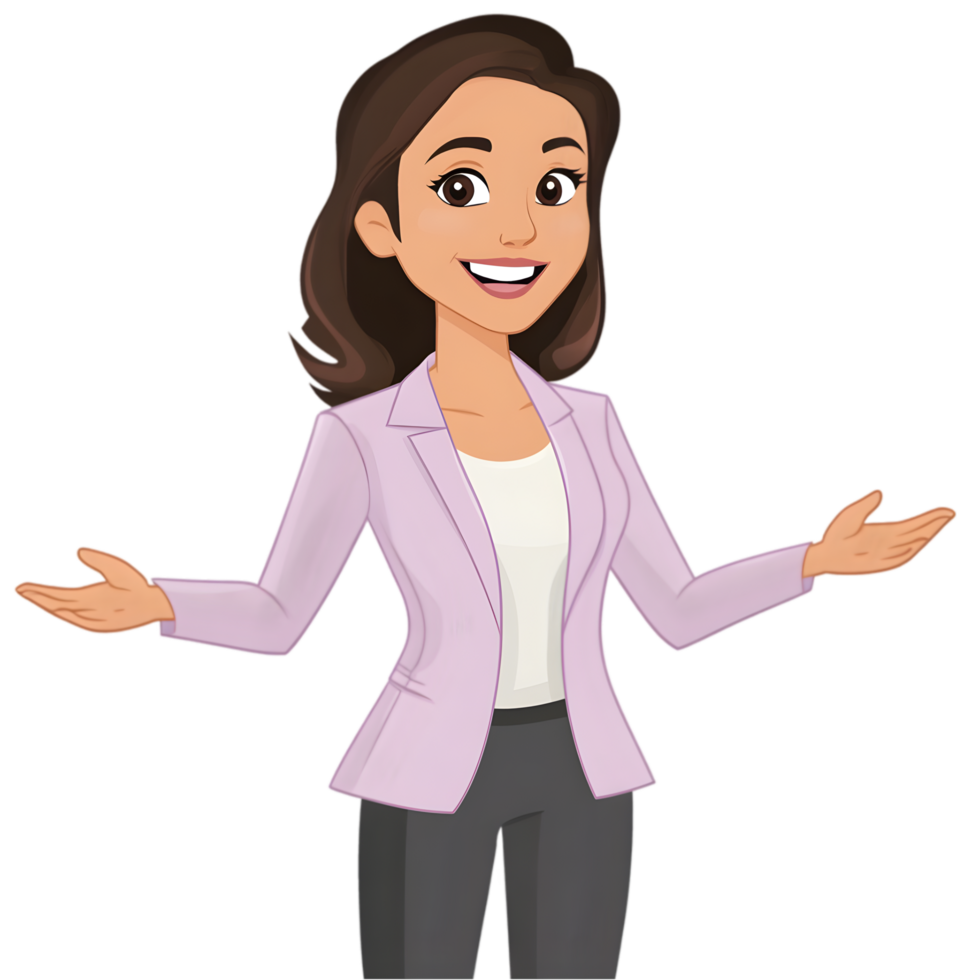 Animated woman in business suit standing with hands out png