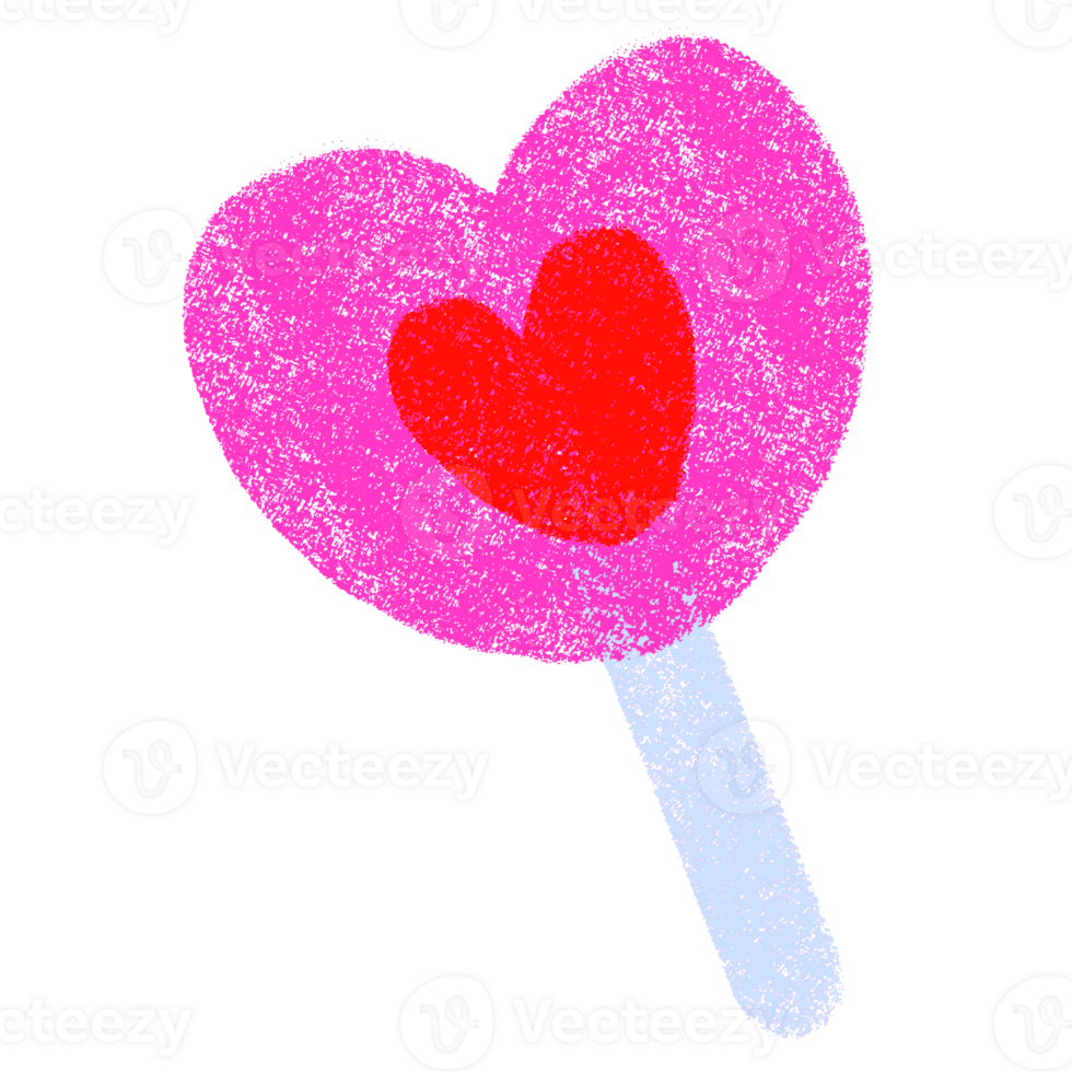 Pink heart lollipop candy doodle crayon colorful arts kids hand drawn illustration png