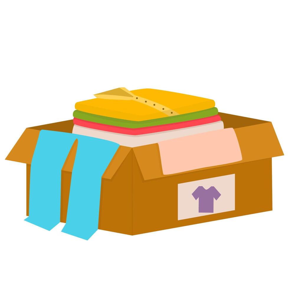 Clothing Donation Box Illustration. Cartoon Style Clothing Donation Concept. vector