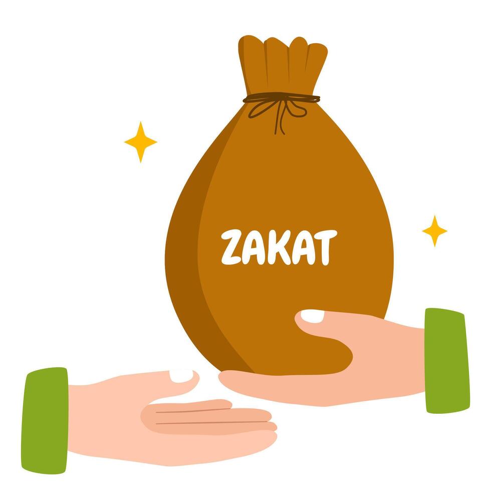 Zakat Donation with Giving and Receiving Hands. Cartoon Hands Giving and Receiving Zakat vector