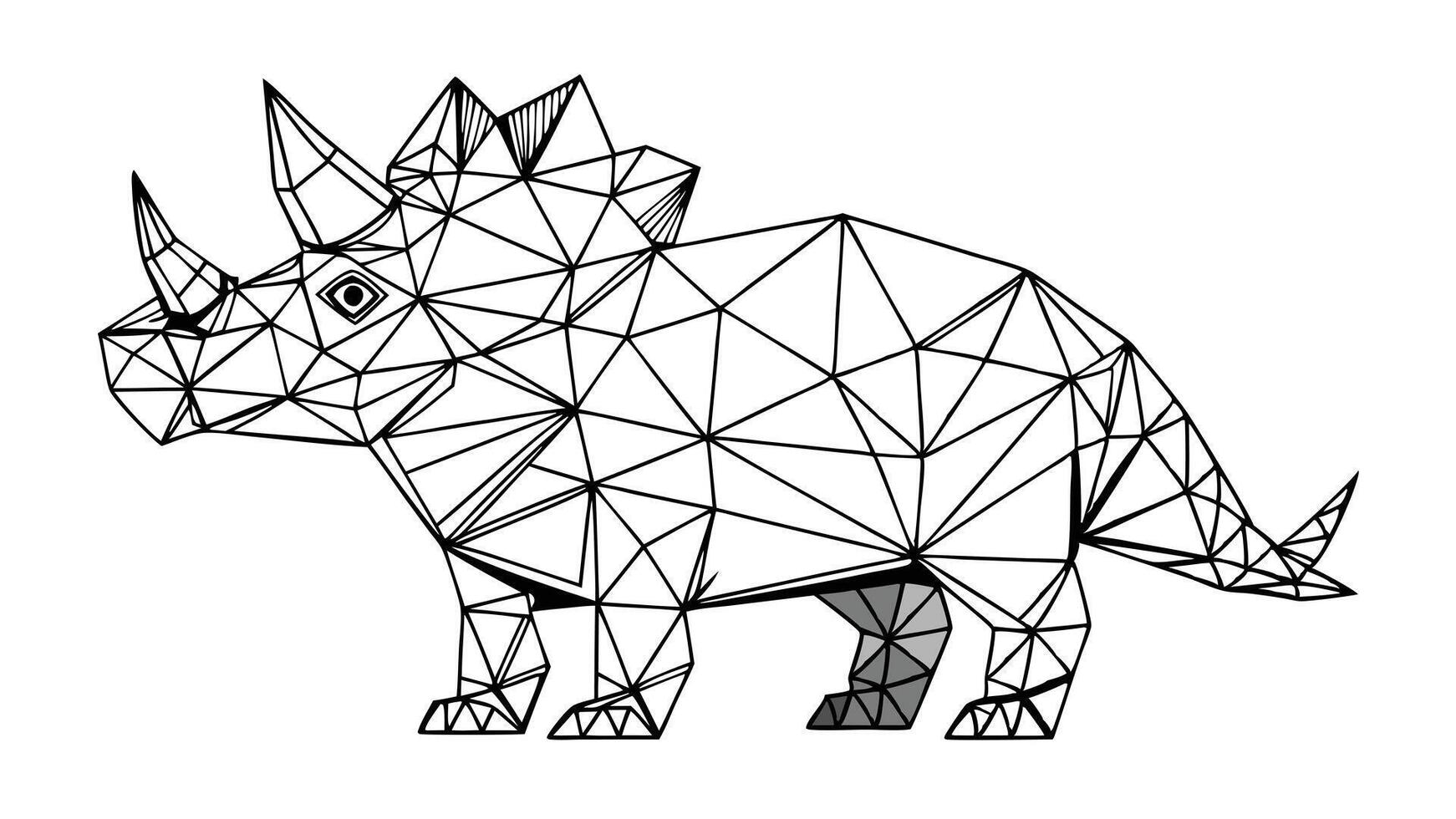 Polygonal Huge 3D Triceratops with Horns Illustration Isolated on White Background vector
