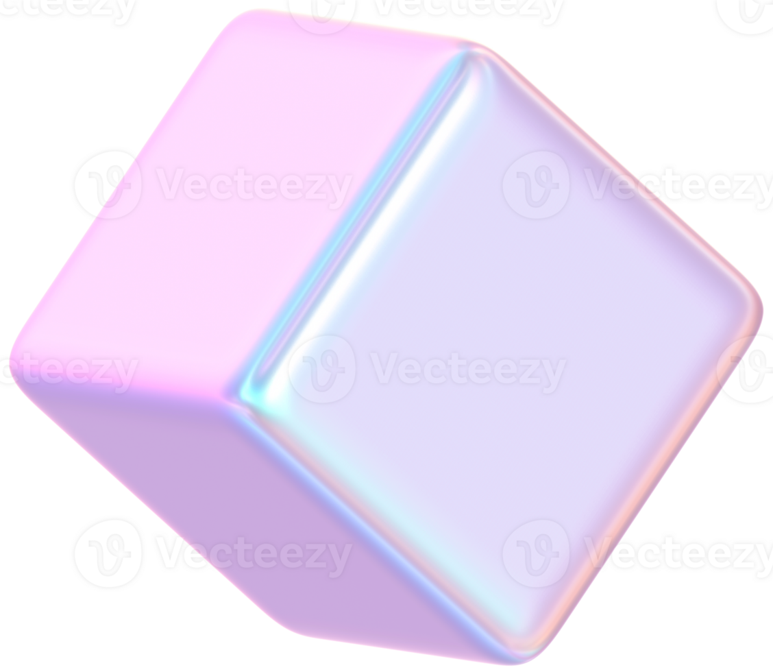3D Rendering Holographic Glossy Cube Illustration png
