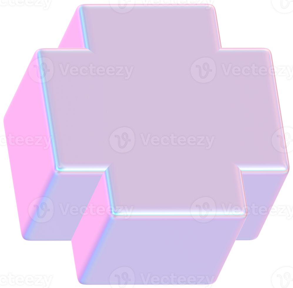 3D Rendering Holographic Cross Block 3D Shape Illustration png