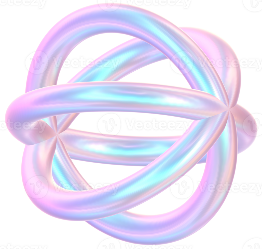 3D Rendering Holographic Interlocked Rings 3D Shape Illustration png