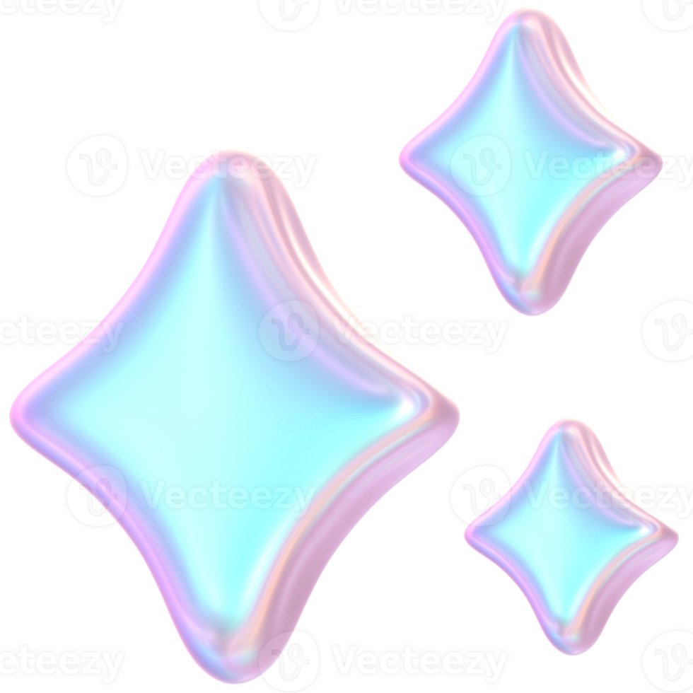 3D Rendering Holographic Star Sparkles Illustration png