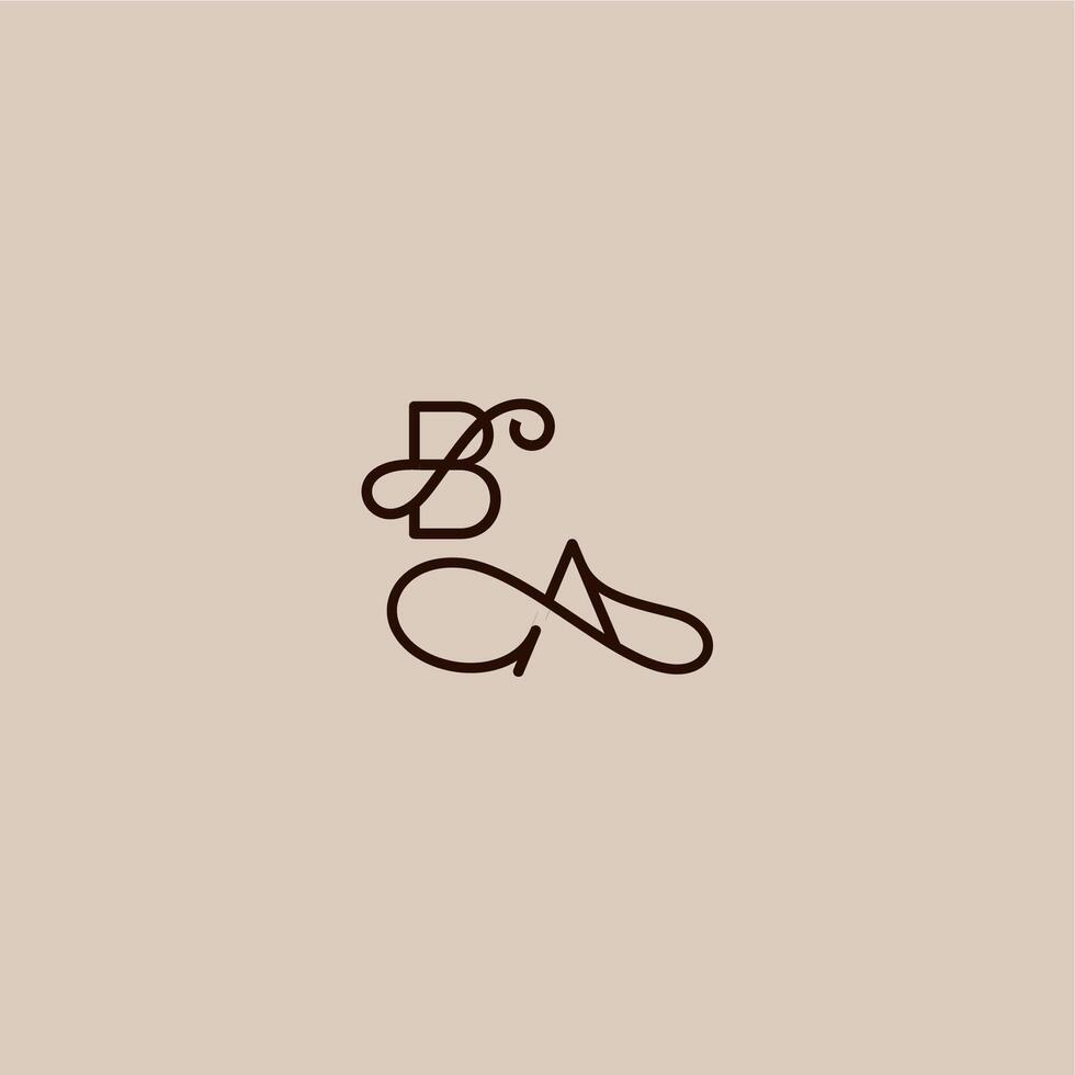 wedding typography monogram luxurious organic style and elegant concept BA dynamic line initial letter vector