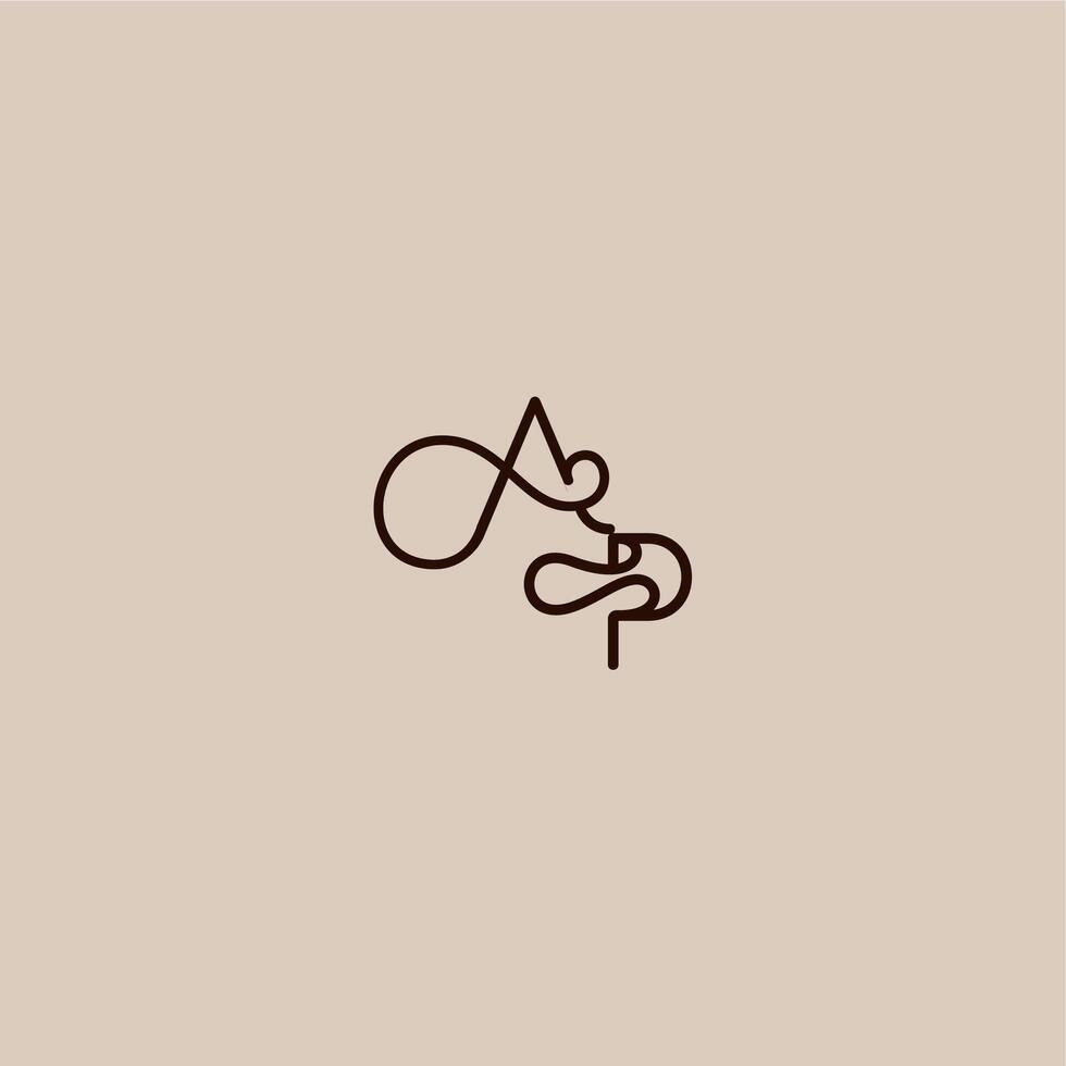 wedding typography monogram luxurious organic style and elegant concept AP dynamic line initial letter vector