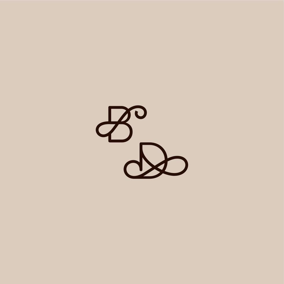wedding typography monogram luxurious organic style and elegant concept BD dynamic line initial letter vector
