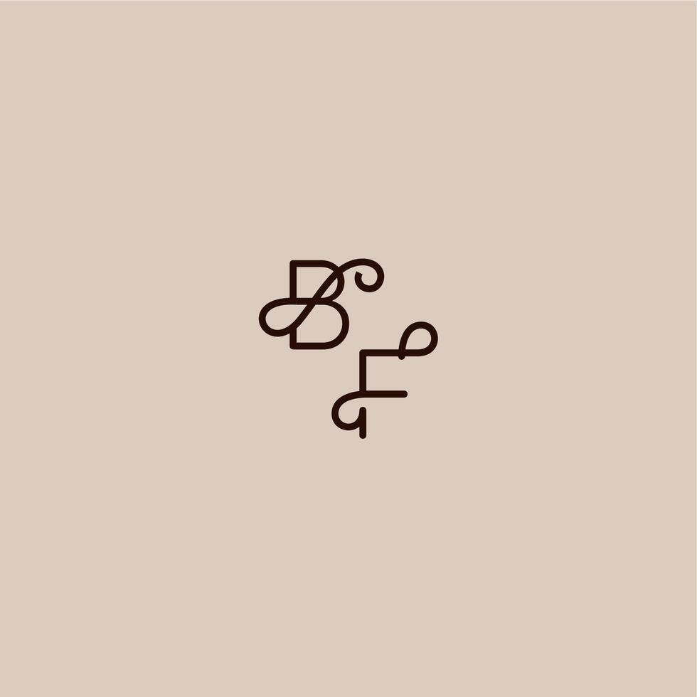 wedding typography monogram luxurious organic style and elegant concept BF dynamic line initial letter vector