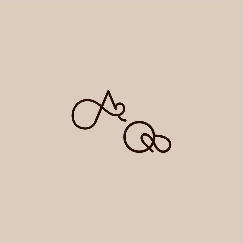 wedding typography monogram luxurious organic style and elegant concept AQ dynamic line initial letter vector