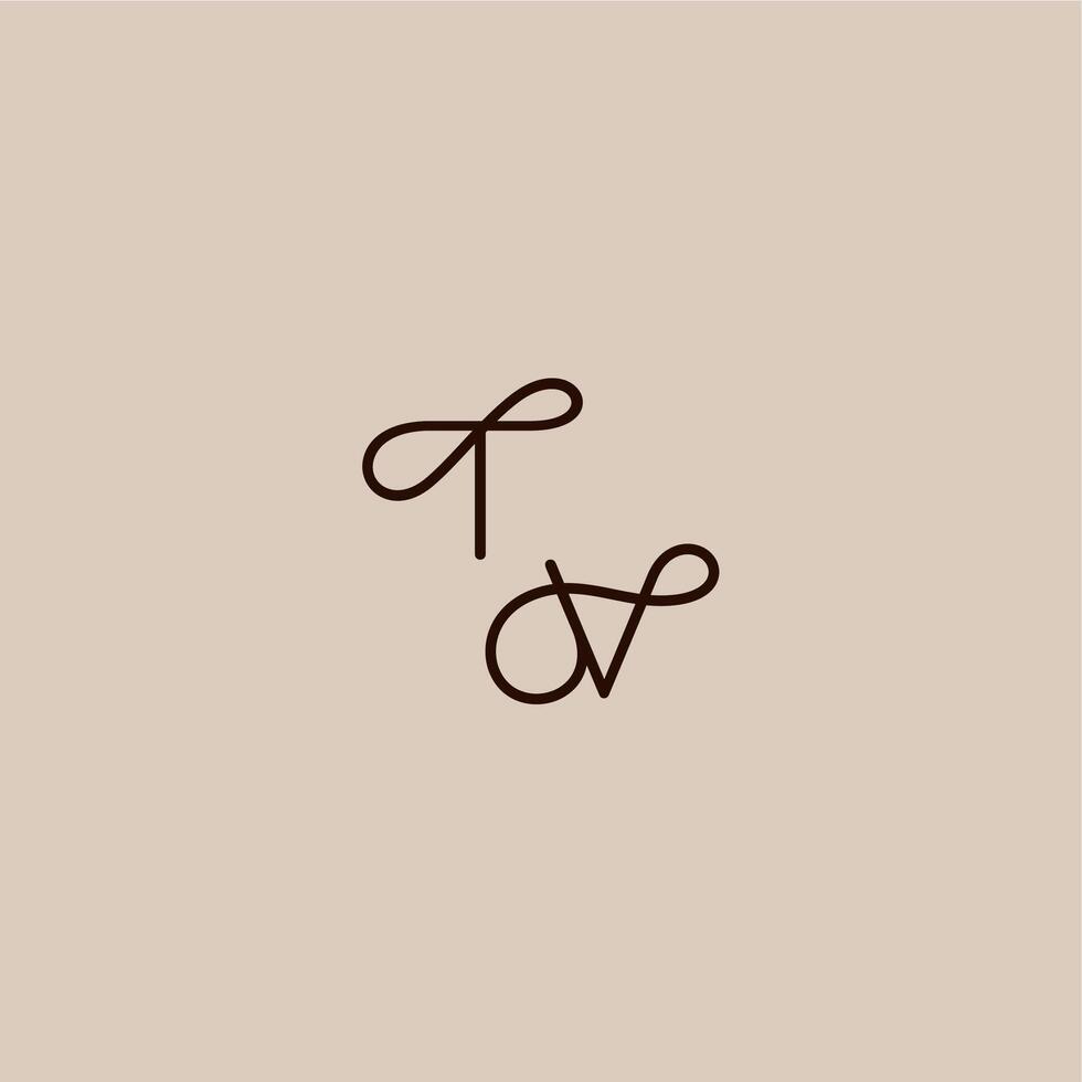 luxurious organic style and elegant concept TV wedding typography monogram letter dynamic line initial vector