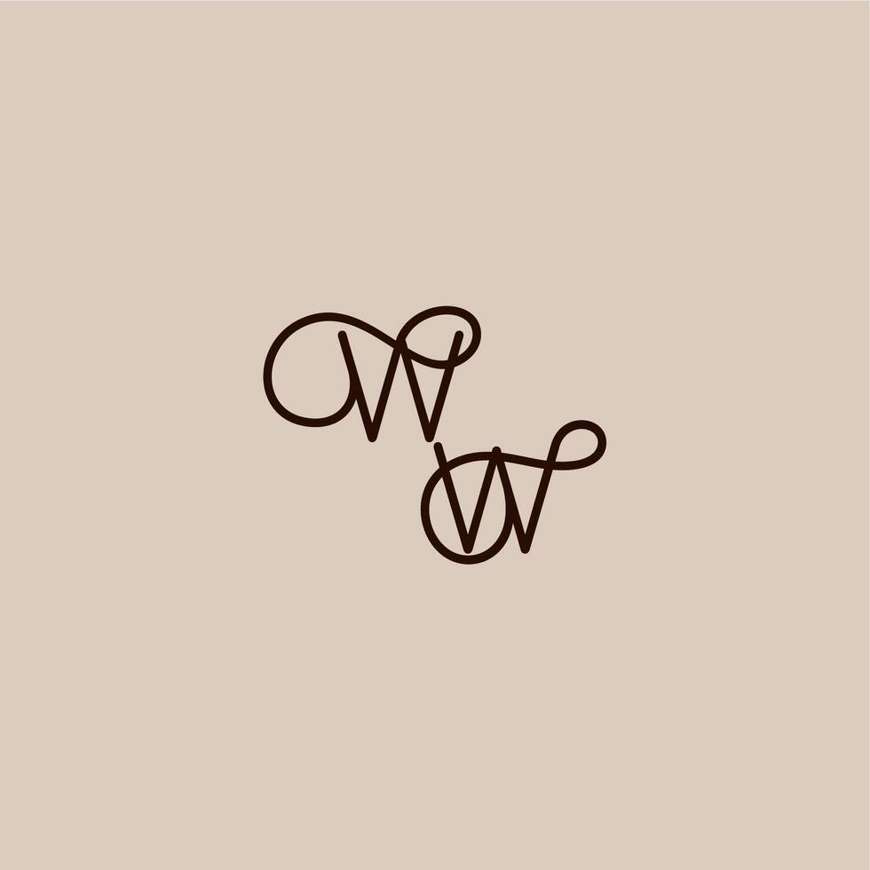 luxurious organic style and elegant concept WW wedding typography monogram letter dynamic line initial vector