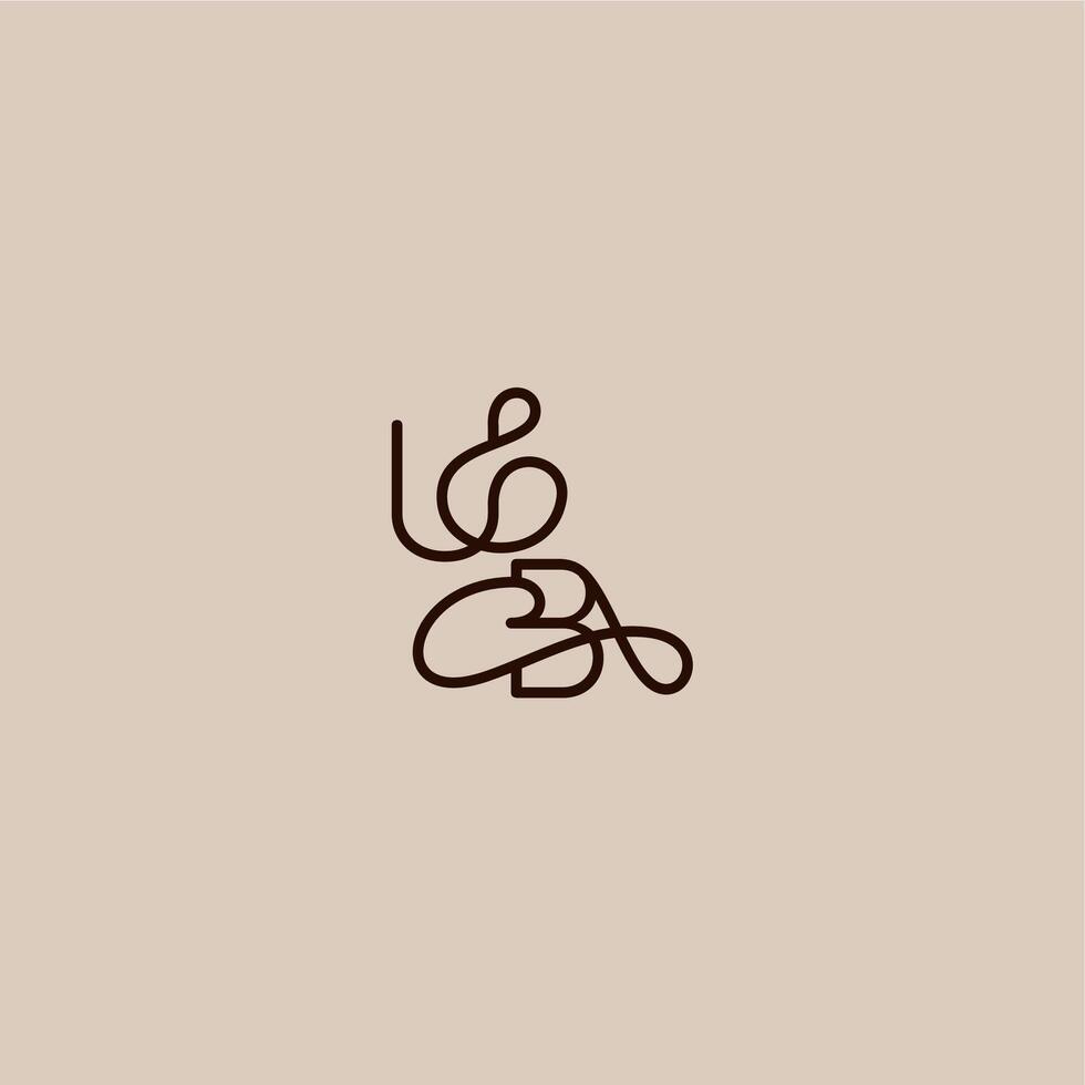 luxurious organic style and elegant concept UB wedding typography monogram letter dynamic line initial vector