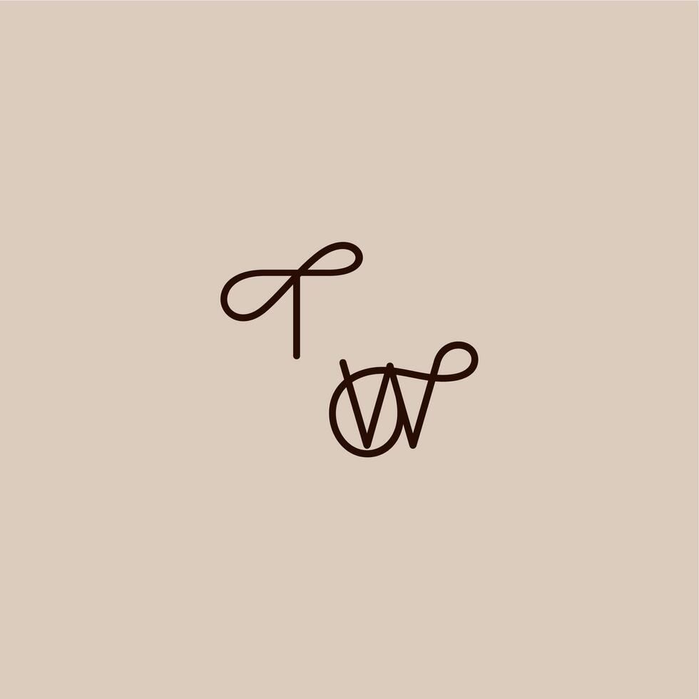 luxurious organic style and elegant concept TW wedding typography monogram letter dynamic line initial vector