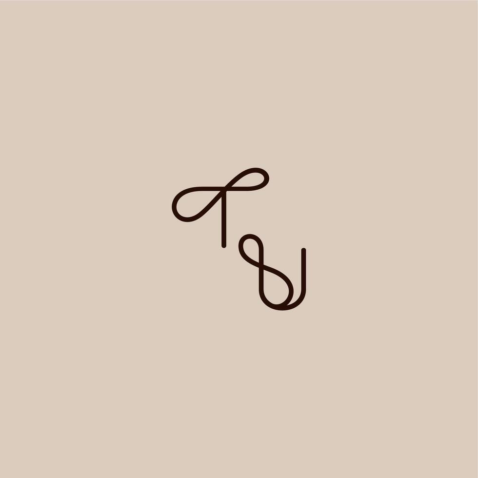 luxurious organic style and elegant concept TU wedding typography monogram letter dynamic line initial vector