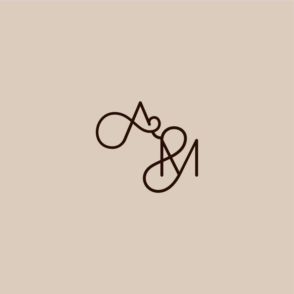 wedding typography monogram luxurious organic style and elegant concept AM dynamic line initial letter vector