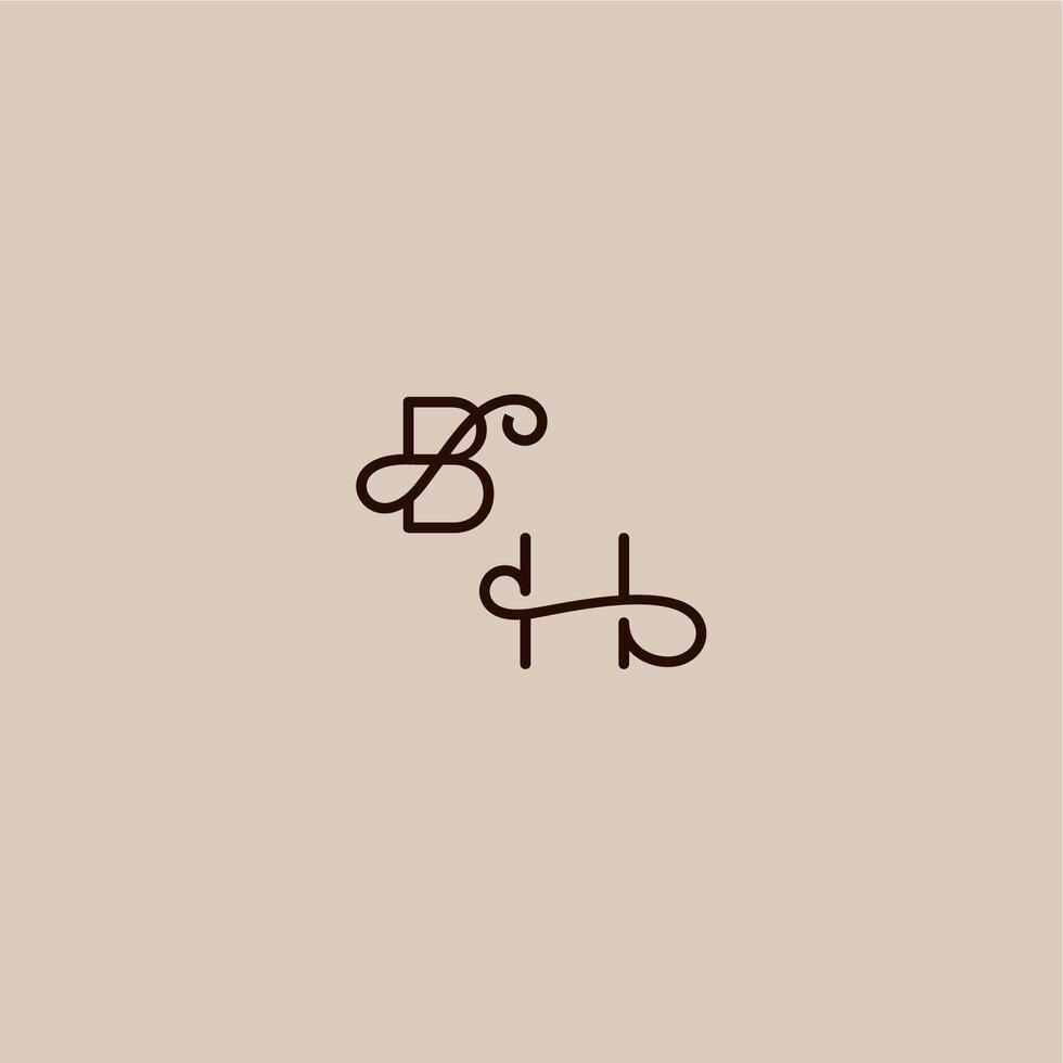 wedding typography monogram luxurious organic style and elegant concept BH dynamic line initial letter vector