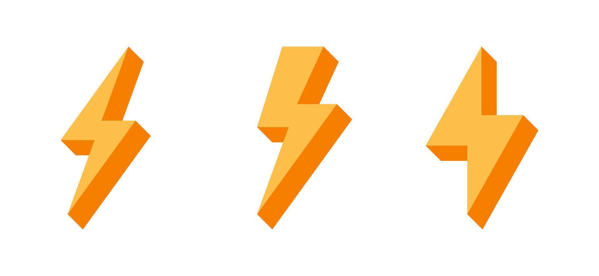 Lightnings. Thunderbolt icons on yellow colour. vector