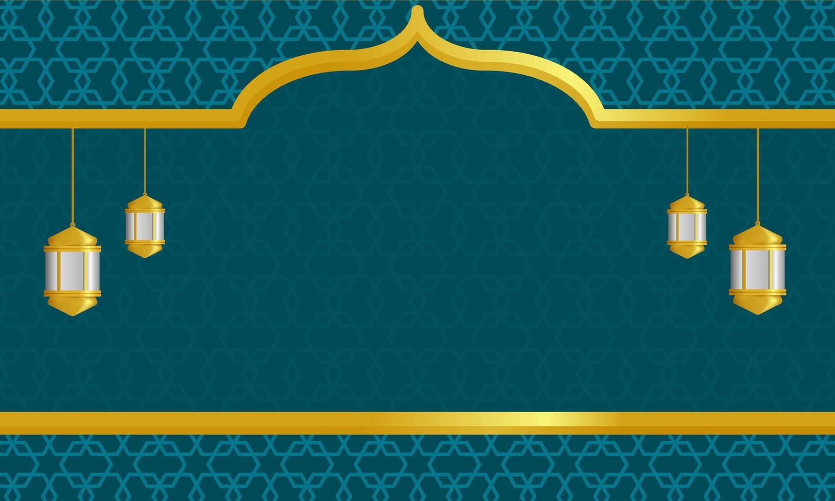 Festive Islamic design with hanging lanterns and golden highlights. Perfect for Ramadan and Eid Fitr, celebrating unity and spirituality vector