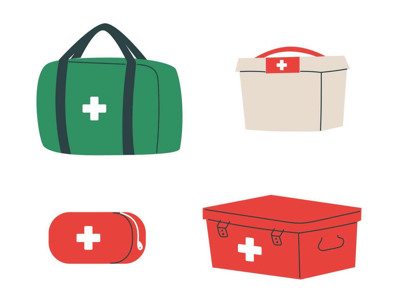 First aid medicine kit in emergency box, health drugs, first aid case, rescue concept vector