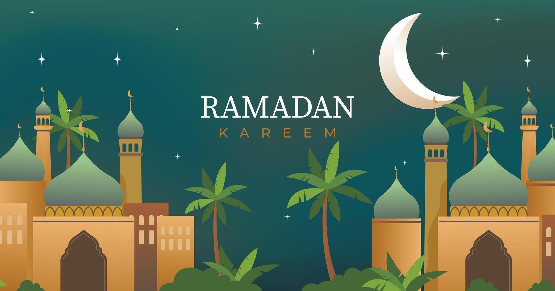 Beautiful Mosque with moon and stars design, Ramadan kareem greeting card, poster, web banner, holiday background illustration vector