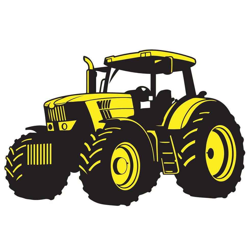 Creative Tractor Illustrations Bold and Simple Highlighting Modern Farming Equipment with Distinctive Yellow and Black Tones vector