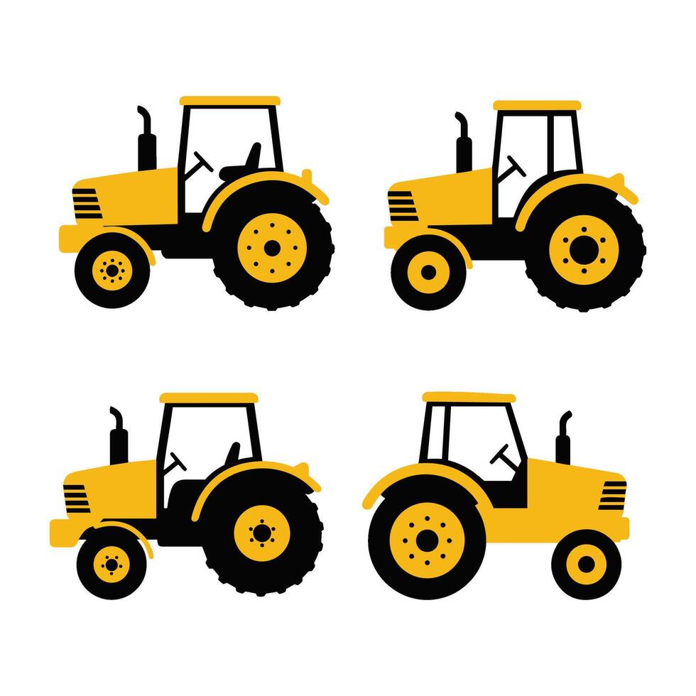 Comprehensive Tractor Illustrations Bold and Simple Highlighting Key Details of Farming Equipment for Versatile Graphic Use vector