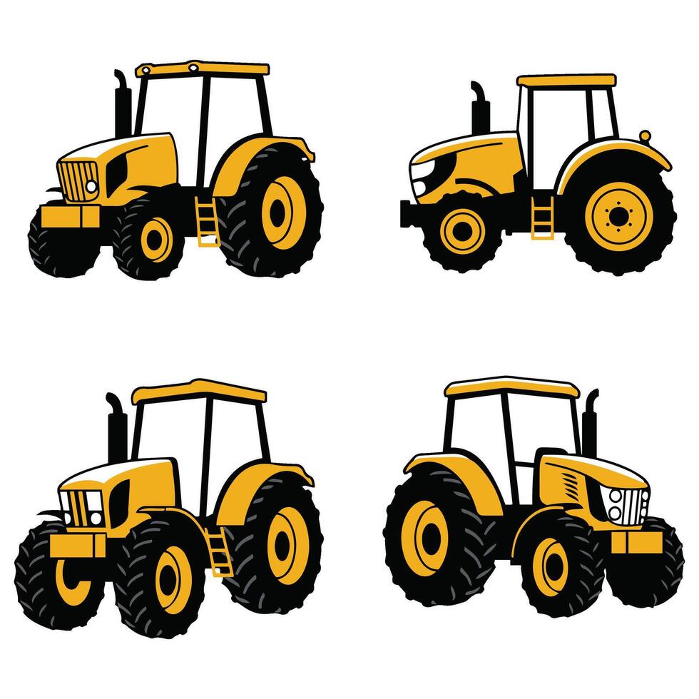 Tractor Illustrations Bold and Simple Showcasing Clean Vectors Lines and Iconic Yellow and Black Color Scheme