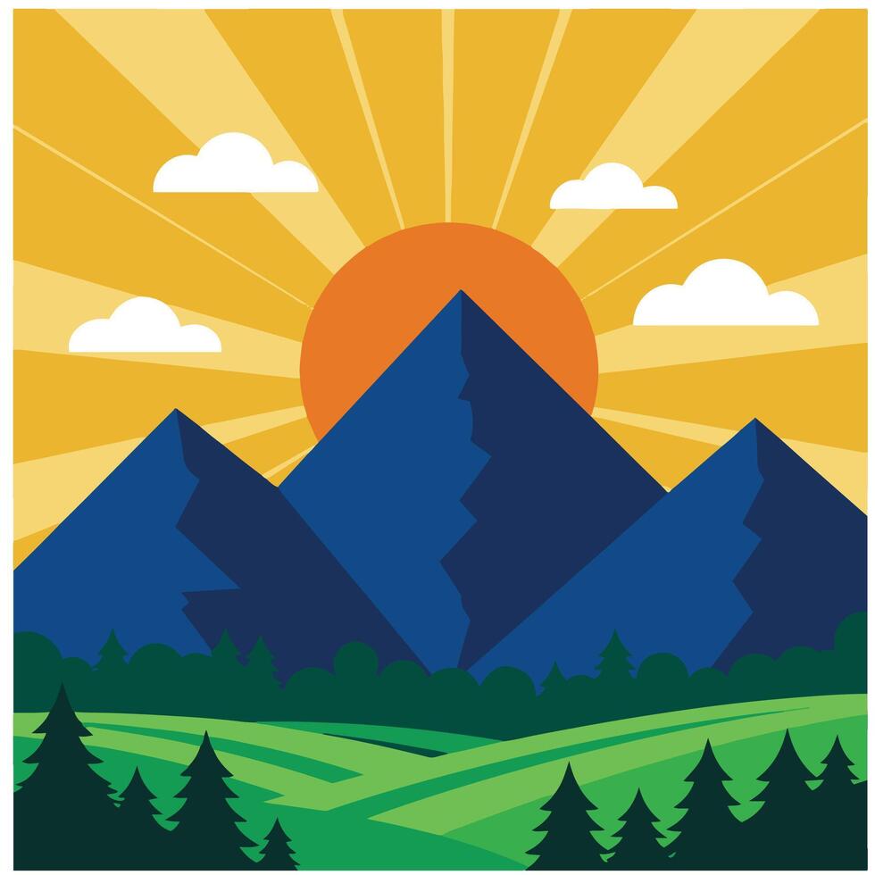 Summer time summer hot Serene mountain forest beach banner template featuring peaceful evergreen forests and bright sunny skies vector