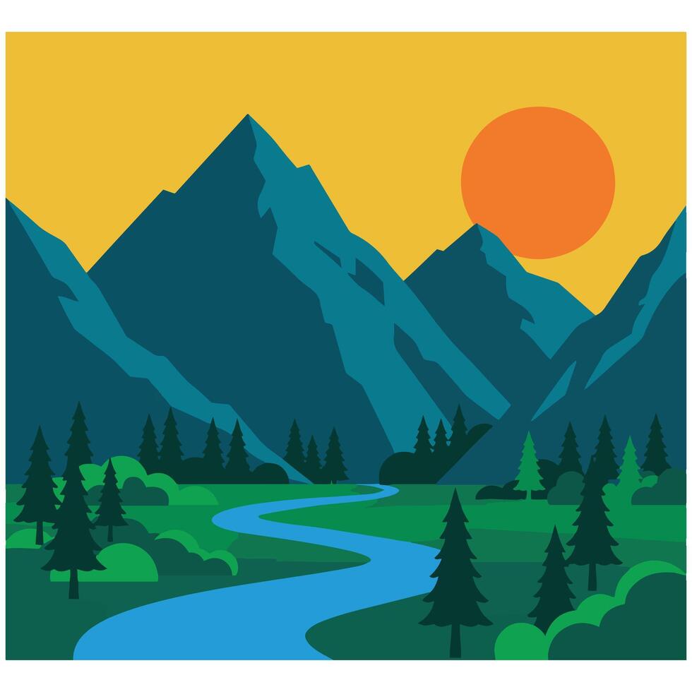 Summer time summer hot Serene mountain forest beach banner template focusing on tranquil rivers and vibrant summer colors for banners vector