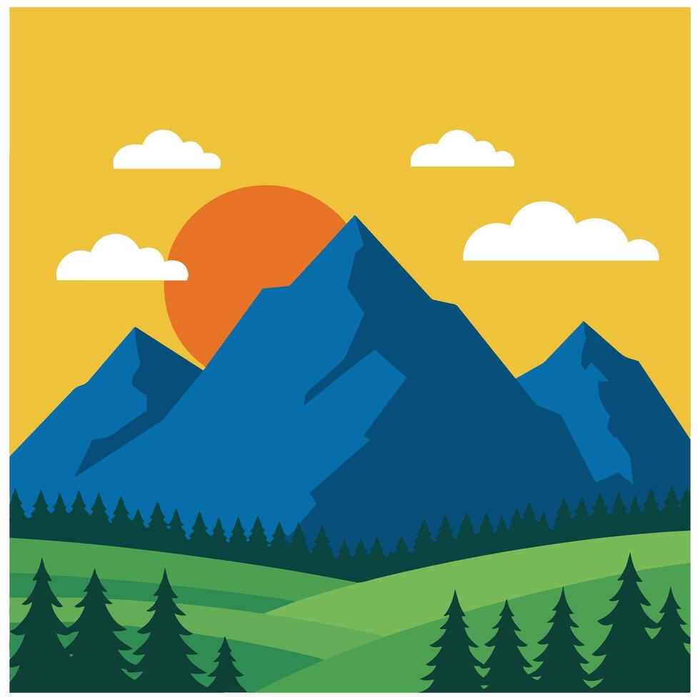 Summer time summer hot Serene mountain forest beach banner template highlighting majestic forest and beach environments under the sun vector
