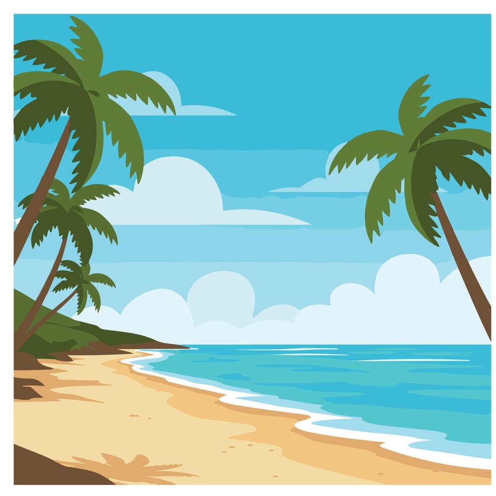 Summer time summer hot Serene mountain forest beach banner template highlighting captivating sunset views over a serene beach vector