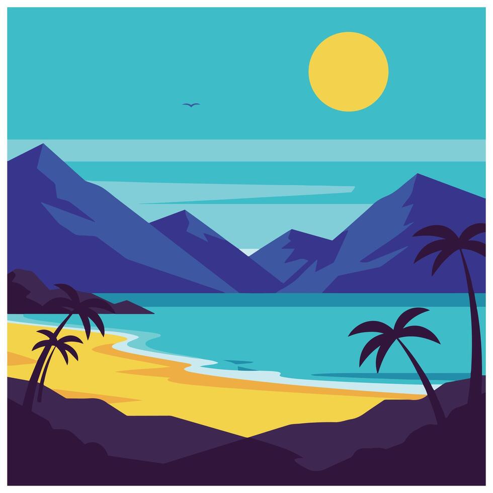 Summer time summer hot Serene mountain forest beach banner template capturing picturesque outdoor serenity for creative visuals vector