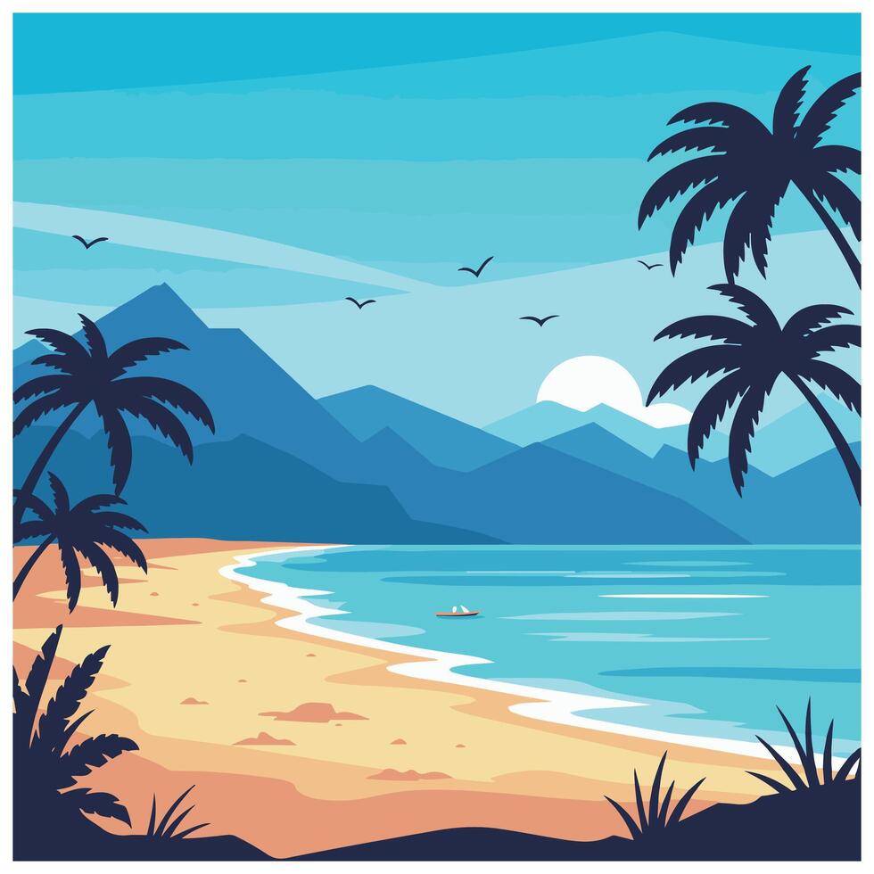 Summer time summer hot Serene mountain forest beach banner template combining lush green forestry with tranquil waters vector