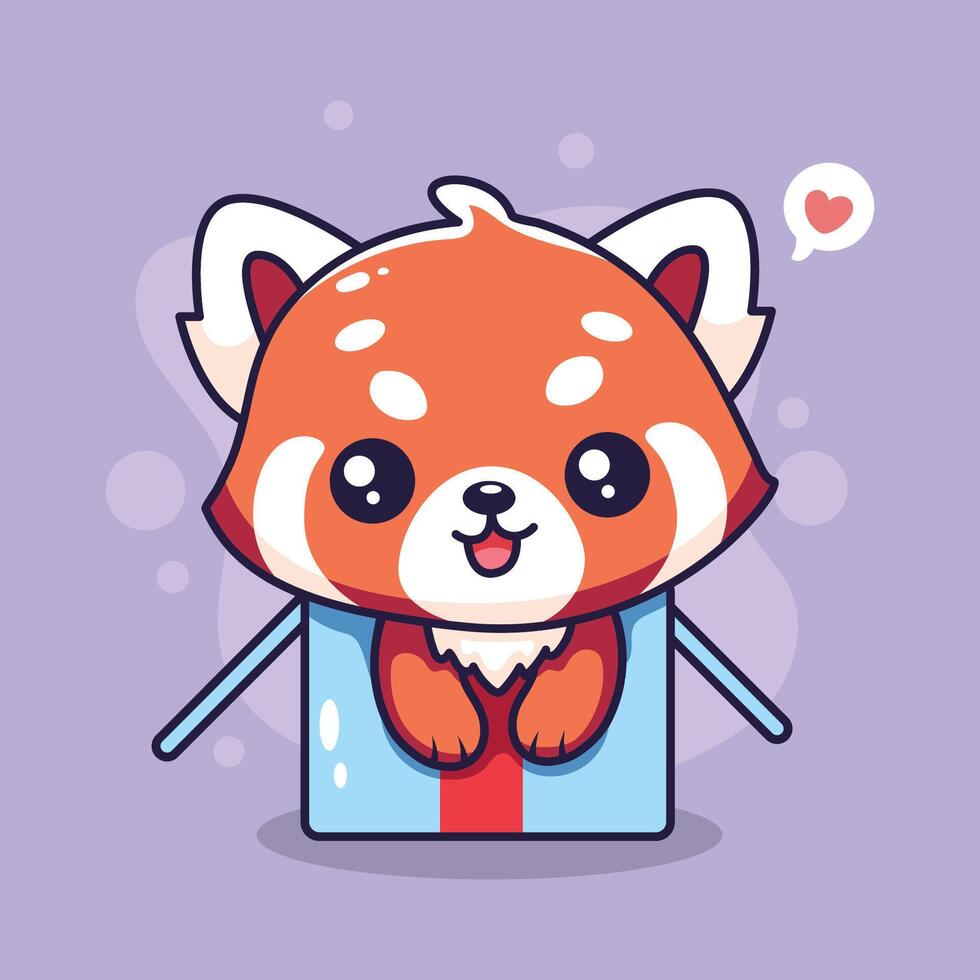 Cute red panda in a gift box. illustration. vector