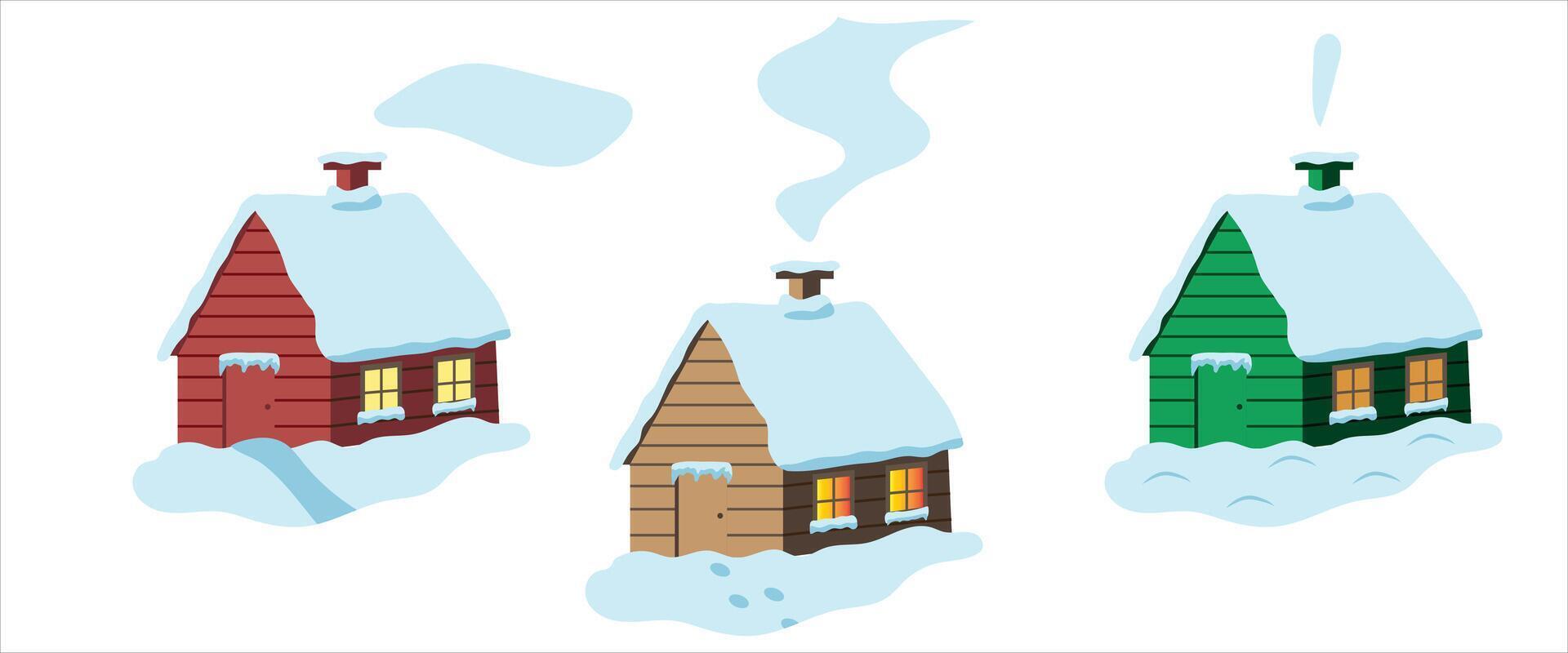 Set of cute colorful winter houses on white background vector