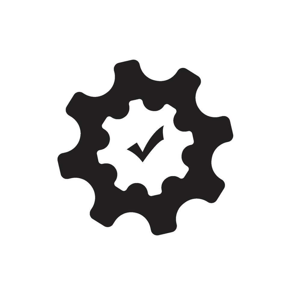 black sign checkmark gear icon element design vector
