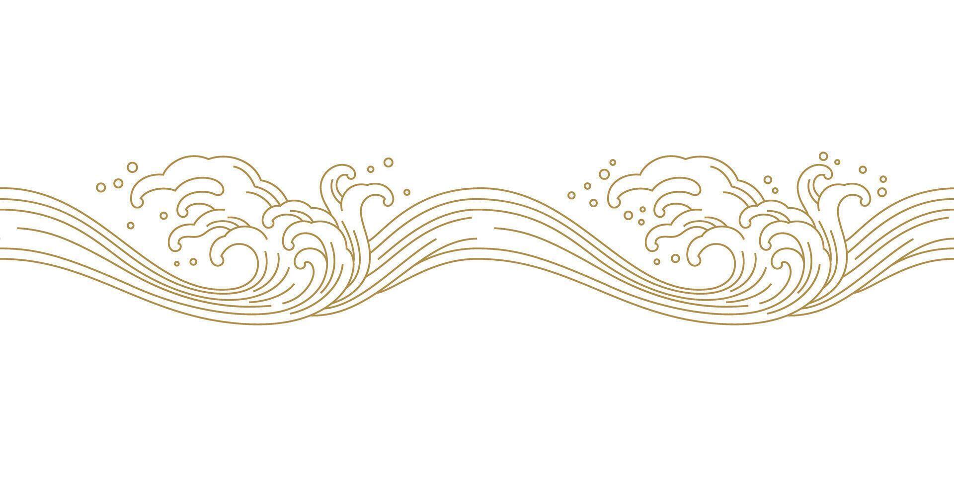 oriental ocean sea waves splashing line art seamless pattern vector