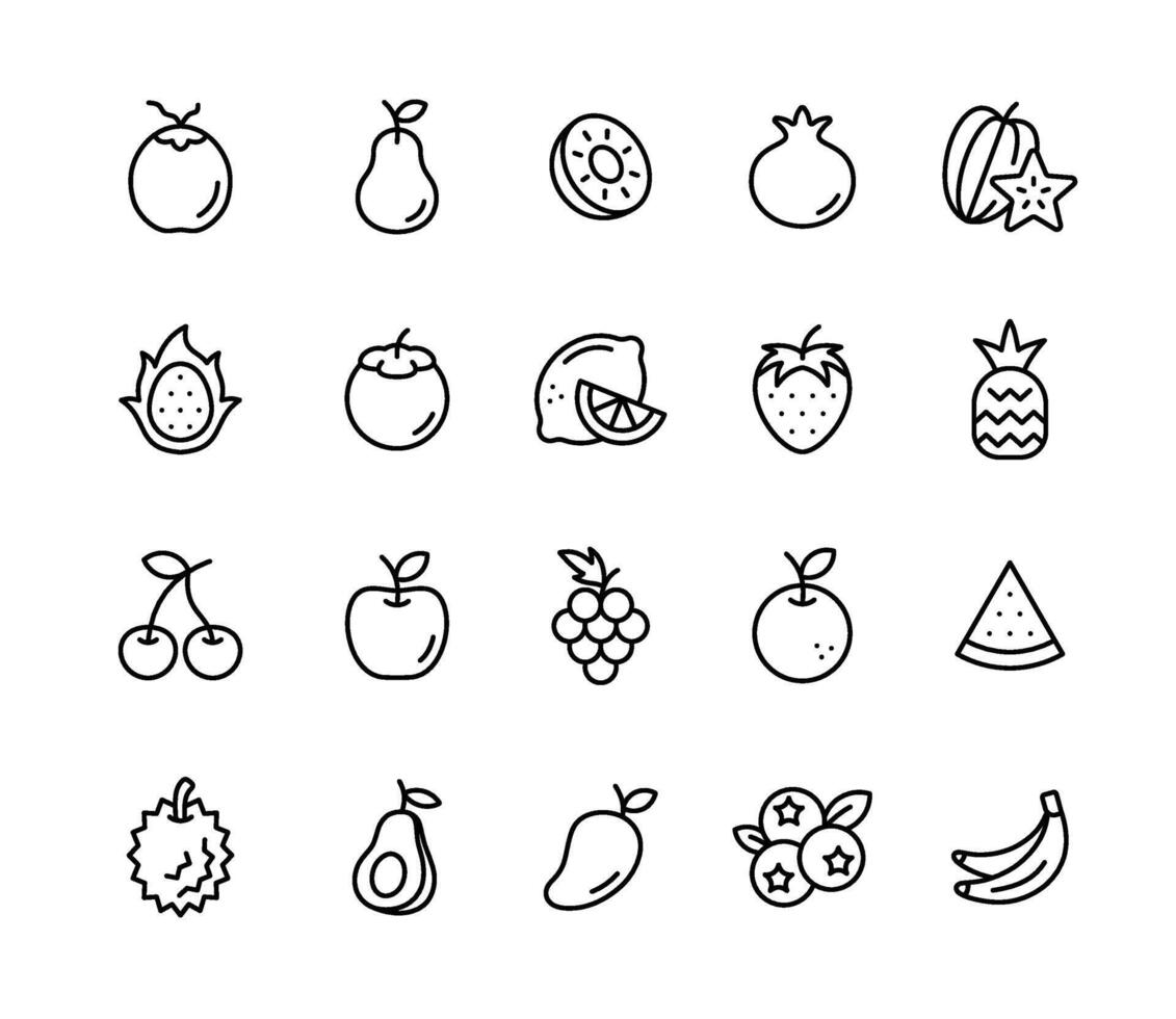 Variety of Fruit Illustrations in Line Art Style with Editable Stroke vector