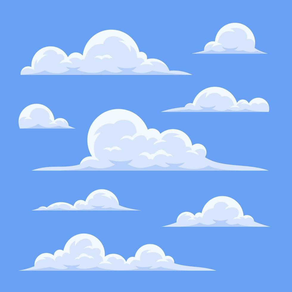 Cartoon-Style Fluffy Clouds on Blue Background vector