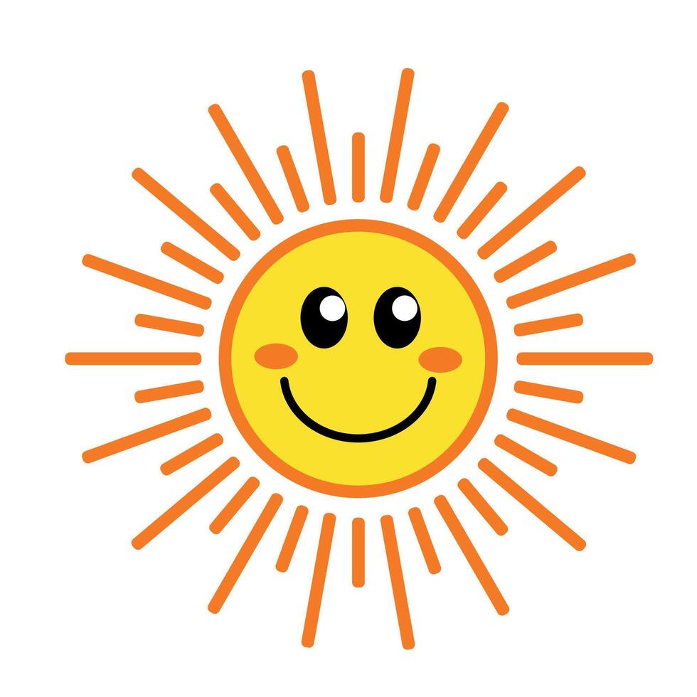 cute yellow sun sticker with smile vector