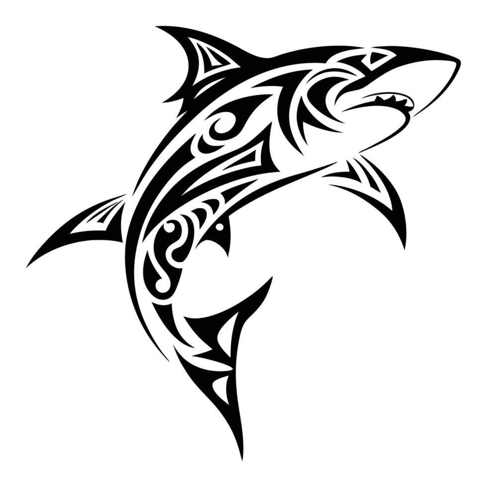 tribal tattoos of shark, abstract line art, and minimalist vector