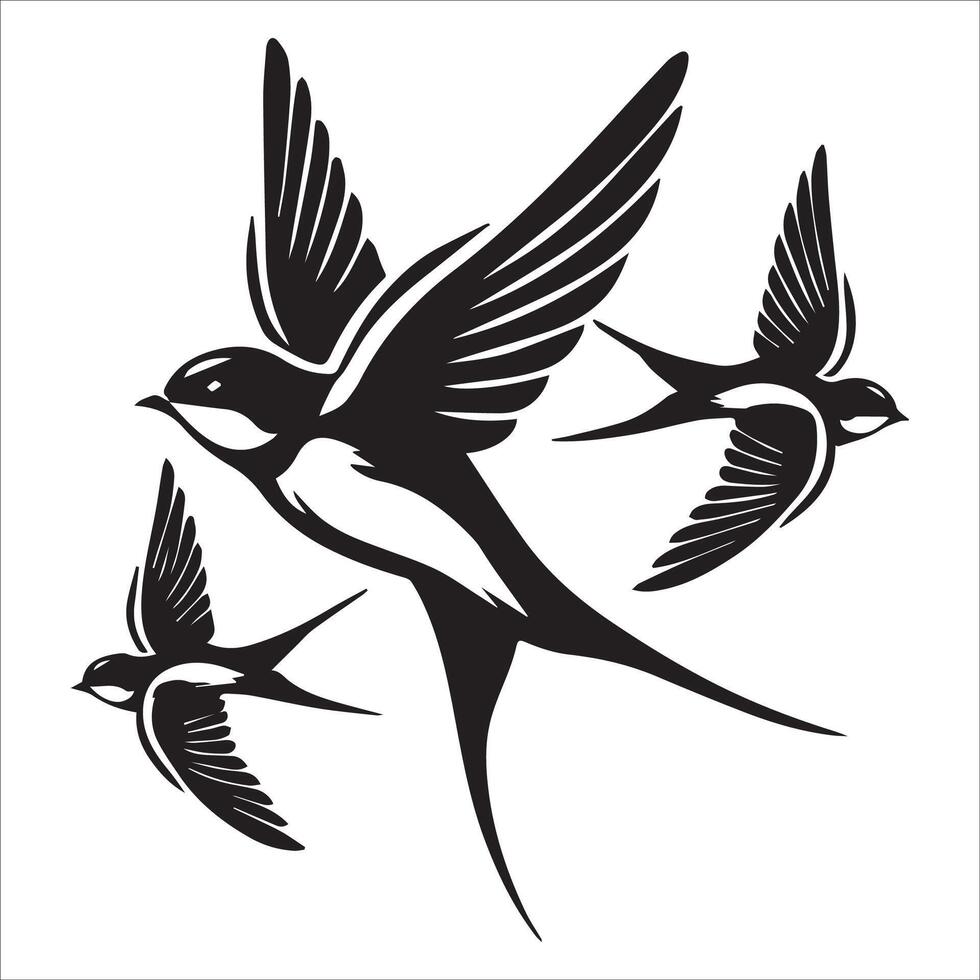 Dynamic Flight of Swallows Silhouette vector