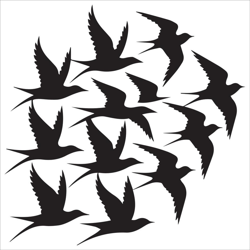 Elegant Swallows in Flight Silhouette vector
