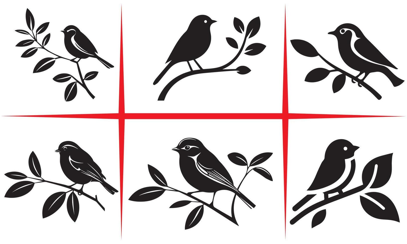 charming bird on a branch silhouette Set vector