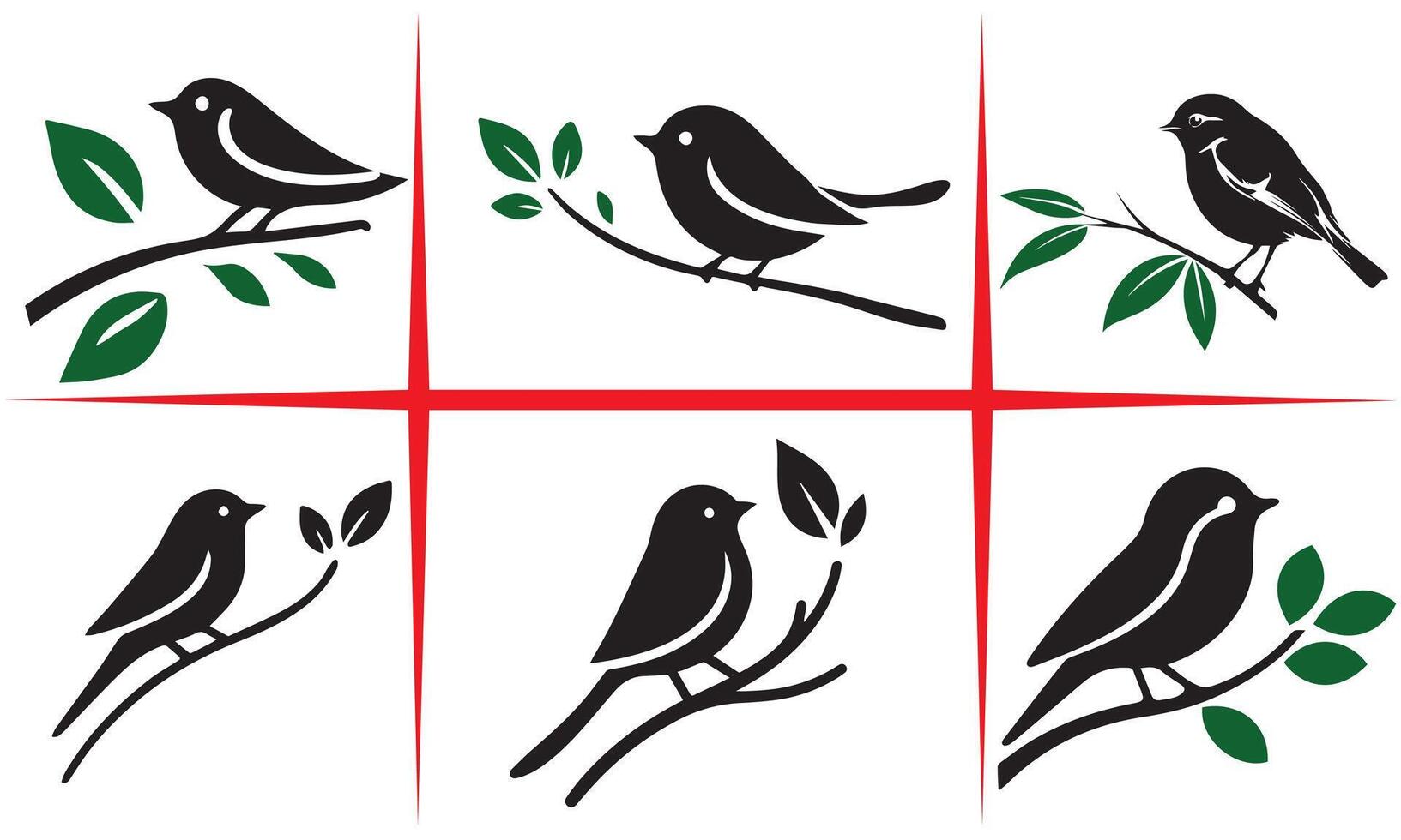 charming bird on a branch silhouette Set Design vector