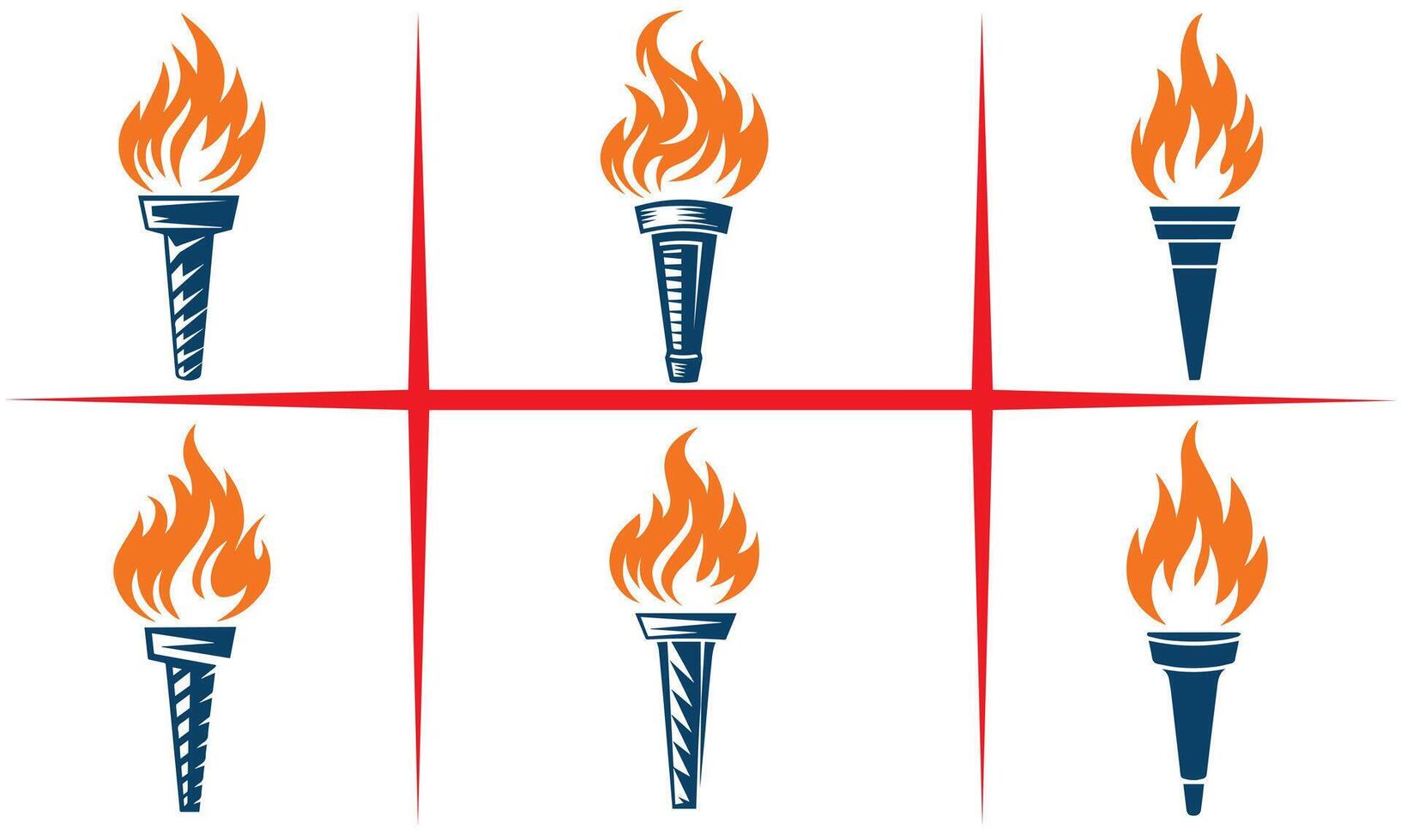 Bold Torch and Flame Icon Set vector